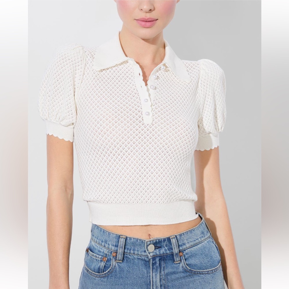 NEW Alice + Olivia RAMONA POINTELLE POLO White Medium